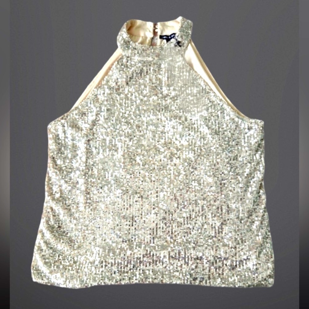 CABLE & GAUGE Silver Sequin Halter Tank Top Women’s Small.